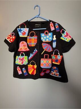 Michael Simon Vintage Short Sleeve Button Down Cardigan  Summer Fun Sz XL